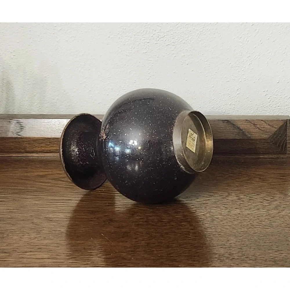 Vintage Solid Brass Enesco Vase India Dark Purple Speckled Bulbous‎ 6